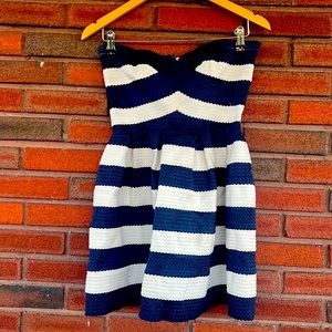 Blue and white medium strapless Sans Souci dress